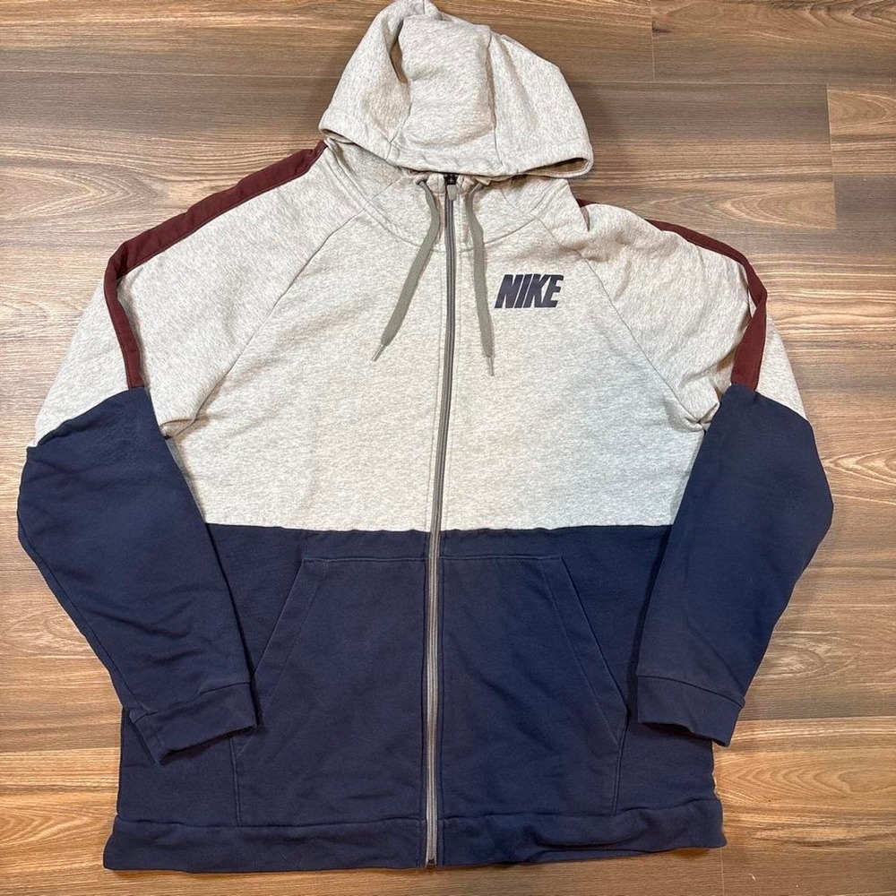 Nike Dri-Fit Zip Up Hoodie Size XXL Colorblock with gray, navy blue, and maroon